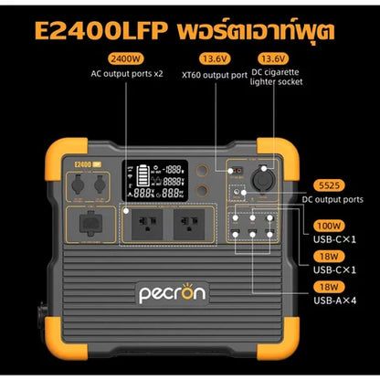 【เก็บปลายทาง】Pecron E2400LFP Portable Power Station 2400W 2048Wh LiFePo4 แบตสำรองพกพา แบตสำรองไฟ Solar Powerbox 220V รับประกัน2ปี